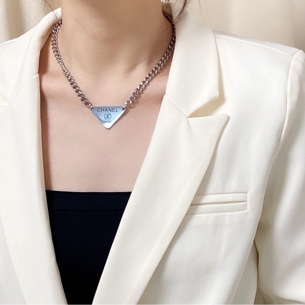 Chanel Triangular Silver Necklace - image 2